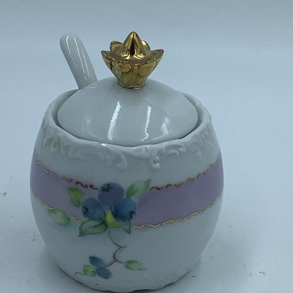 Vintage Hand Painted Berries Covered Jam  Jar with Spoon - Picture 4 of 10